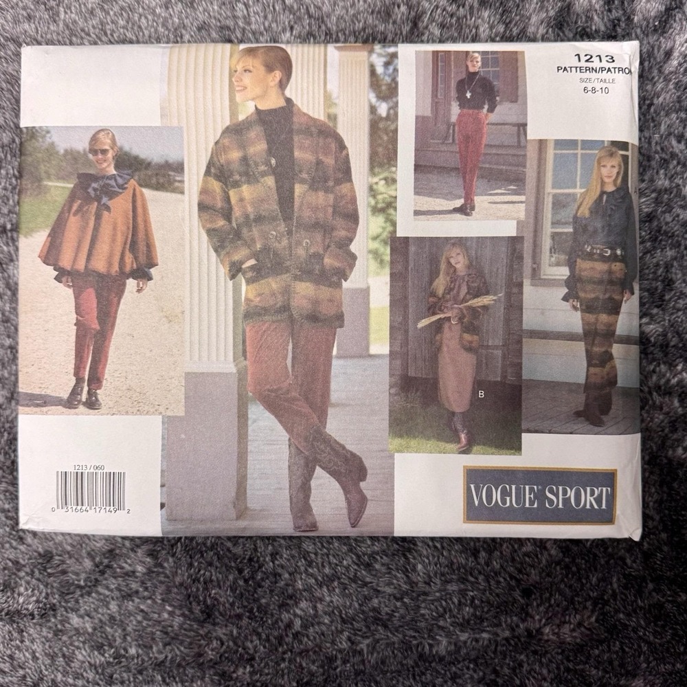 Vogue Sport #1213. Jacket, Poncho, Top, Dress, Skirt Pants Sz 6-8-10 UNCUT